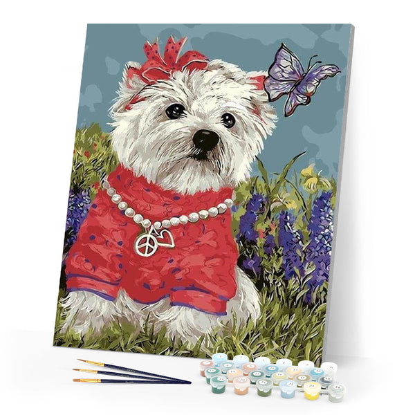 paint by numbers | Little Dog and Butterfly | animals intermediate | FiguredArt