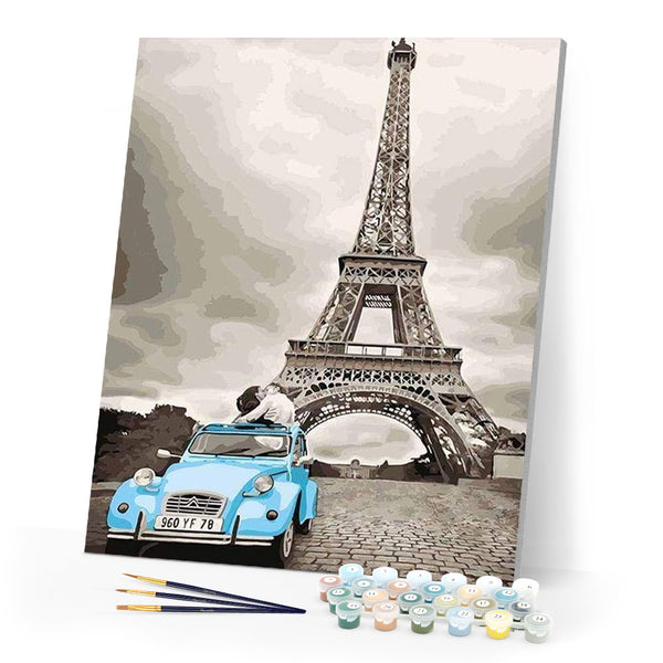paint by numbers | Two Blue Horses and Eiffel Tower | cities intermediate | FiguredArt