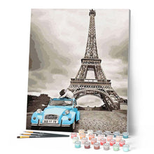 Load image into Gallery viewer, paint by numbers | Two Blue Horses and Eiffel Tower | cities intermediate | FiguredArt