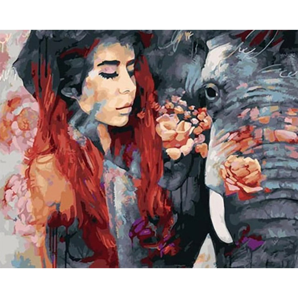 paint by numbers | Woman and Elephant | advanced animals elephants portrait | FiguredArt