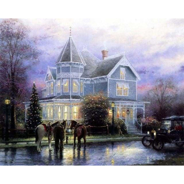 paint by numbers | Horses in front of the House | advanced landscapes | FiguredArt