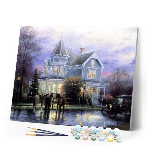 paint by numbers | Horses in front of the House | advanced landscapes | FiguredArt