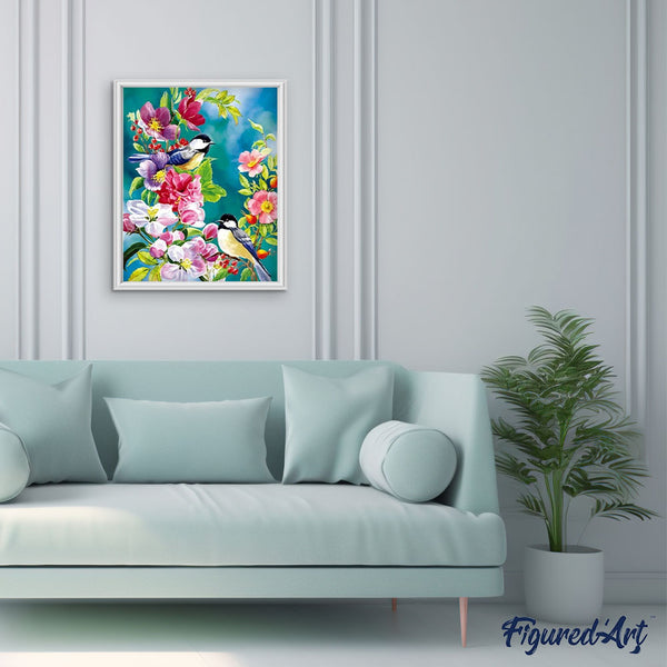 paint by numbers | small birds in spring | new arrivals animals birds flowers intermediate | FiguredArt