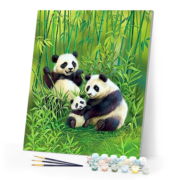 paint by numbers | family of pandas in the forest | new arrivals animals pandas advanced | FiguredArt