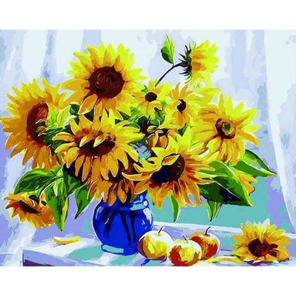paint by numbers | Sunflowers in a Blue Vase and Fruits | easy flowers | FiguredArt