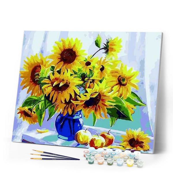 paint by numbers | Sunflowers in a Blue Vase and Fruits | easy flowers | FiguredArt