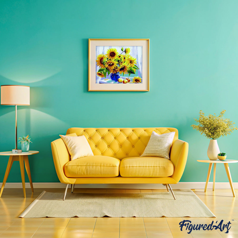 paint by numbers | Sunflowers in a Blue Vase and Fruits | easy flowers | FiguredArt