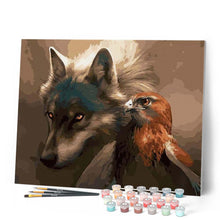 Load image into Gallery viewer, Paint by numbers | Wolf and Eagle | eagles animals advanced wolves birds | Figured'Art