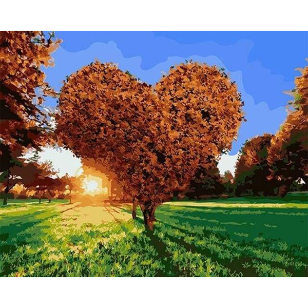 paint by numbers | Sunset and Heart Tree | advanced landscapes romance | FiguredArt