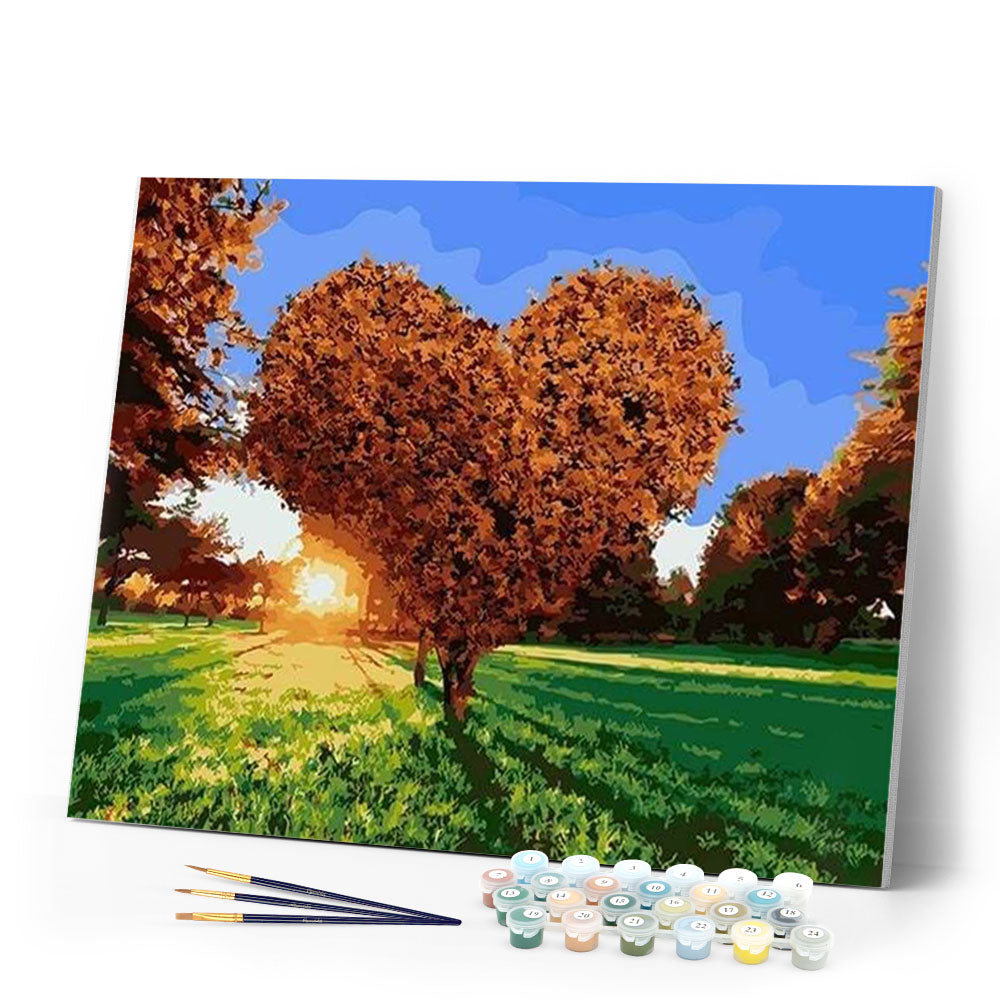 paint by numbers | Sunset and Heart Tree | advanced landscapes romance | FiguredArt