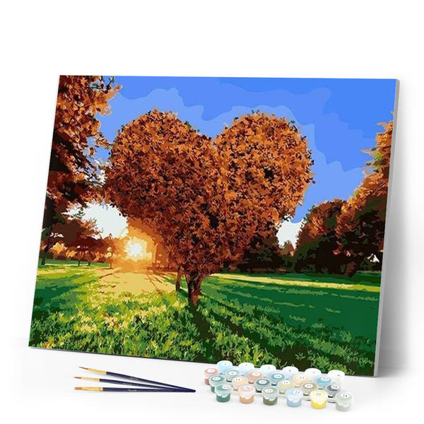 paint by numbers | Sunset and Heart Tree | advanced landscapes romance | FiguredArt