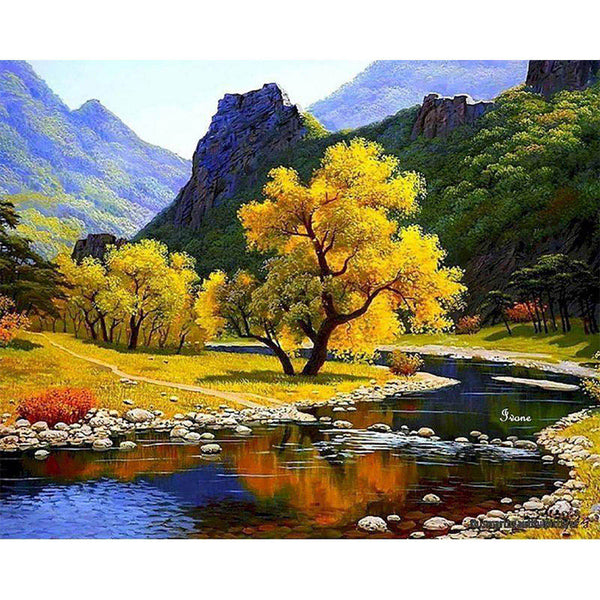 paint by numbers | peaceful river in the mountain | new arrivals landscapes mountains advanced | FiguredArt