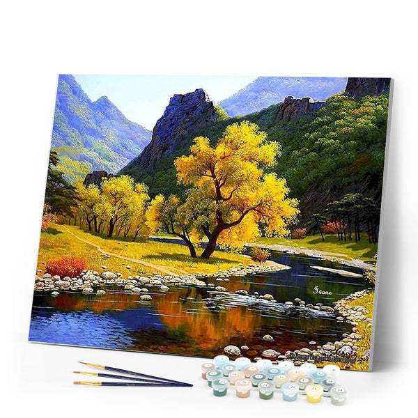 paint by numbers | peaceful river in the mountain | new arrivals landscapes mountains advanced | FiguredArt