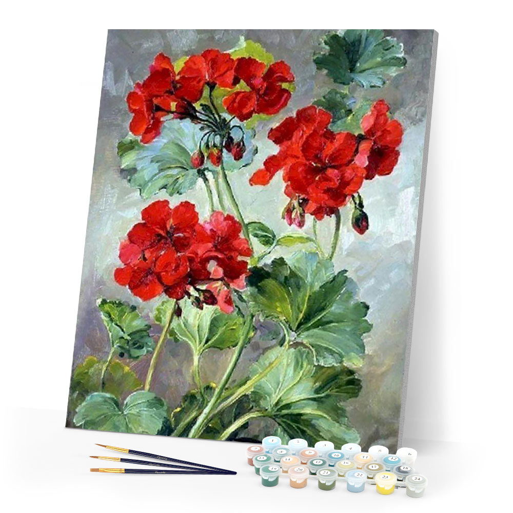 paint by numbers | red geraniums | new arrivals flowers advanced | FiguredArt