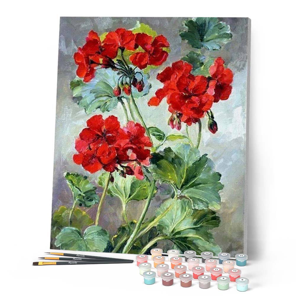 Helen Rundell Red Geraniums 版画 額装 Paint by numbers - Red Geraniums – Figured'Art
