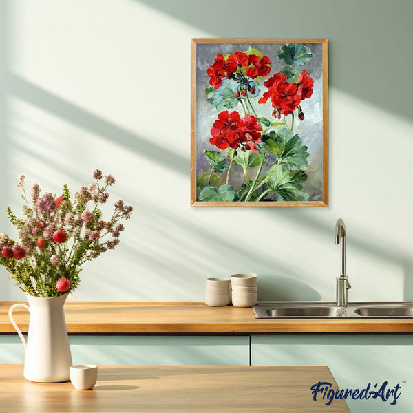 paint by numbers | red geraniums | new arrivals flowers advanced | FiguredArt
