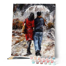 Load image into Gallery viewer, paint by numbers | Couple walking under the rain | advanced romance | FiguredArt