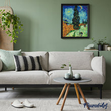 Load image into Gallery viewer, paint by numbers | van gogh road with cypress and star | new arrivals reproduction landscapes van gogh advanced | FiguredArt