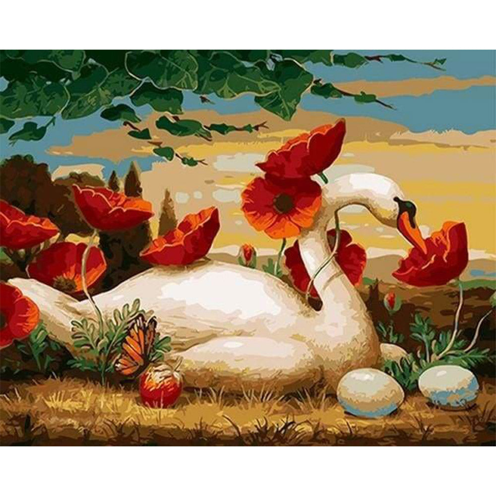 paint by numbers | Swan and Poppies | animals birds easy flowers swans | FiguredArt