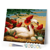 paint by numbers | Swan and Poppies | animals birds easy flowers swans | FiguredArt