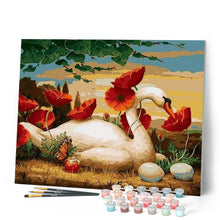 Load image into Gallery viewer, paint by numbers | Swan and Poppies | animals birds easy flowers swans | FiguredArt
