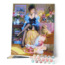Load image into Gallery viewer, paint by numbers | Courtesan and her Dog | intermediate romance | FiguredArt