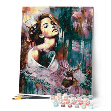 Load image into Gallery viewer, paint by numbers | woman and deer | new arrivals portrait animals deer advanced | FiguredArt