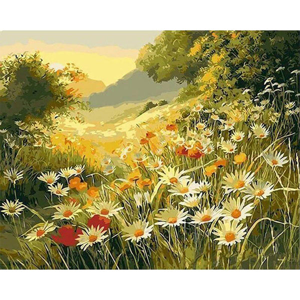paint by numbers | marguerite daisies in the countryside | new arrivals landscapes flowers advanced | FiguredArt