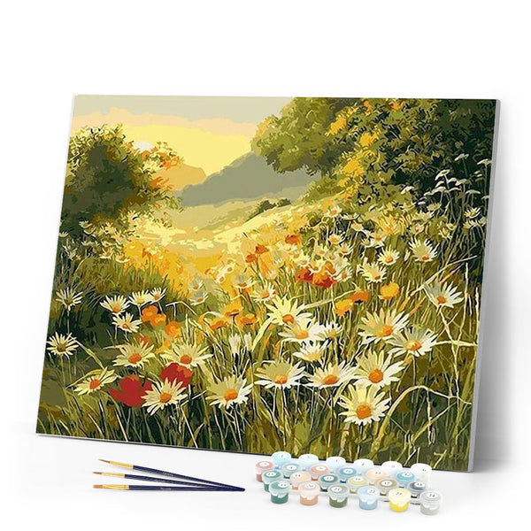 paint by numbers | marguerite daisies in the countryside | new arrivals landscapes flowers advanced | FiguredArt