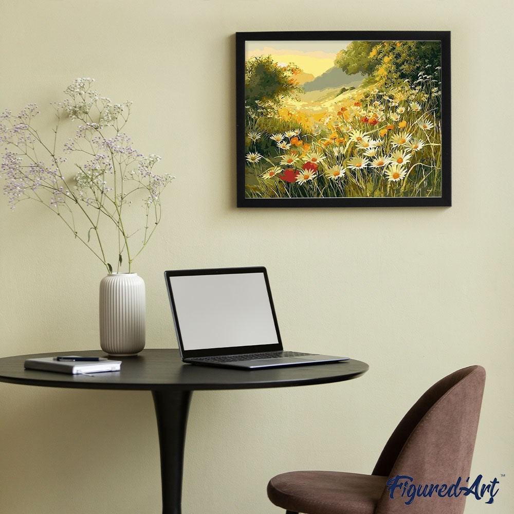 paint by numbers | marguerite daisies in the countryside | new arrivals landscapes flowers advanced | FiguredArt