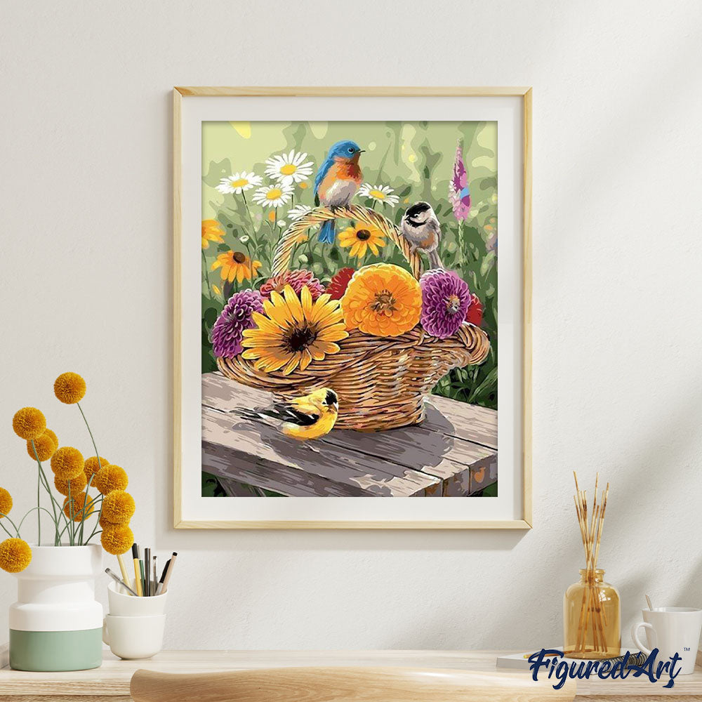 Paint by numbers - Flowers in a Basket and Birds – Figured'Art