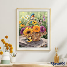 Load image into Gallery viewer, paint by numbers | Flowers in a Basket and Birds | animals birds flowers intermediate | FiguredArt