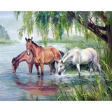 paint by numbers | three horses near the lake | new arrivals animals horses advanced | FiguredArt