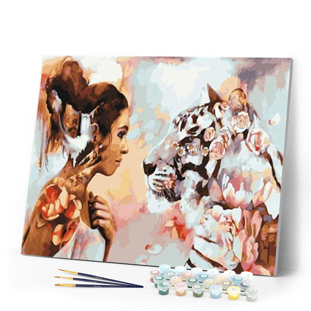 paint by numbers | woman and tiger | new arrivals animals tigers abstract intermediate | FiguredArt