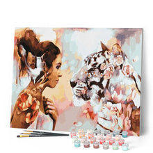 Load image into Gallery viewer, paint by numbers | woman and tiger | new arrivals animals tigers abstract intermediate | FiguredArt