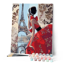 Load image into Gallery viewer, paint by numbers | Beautiful Woman and Eiffel Tower | cities easy | FiguredArt