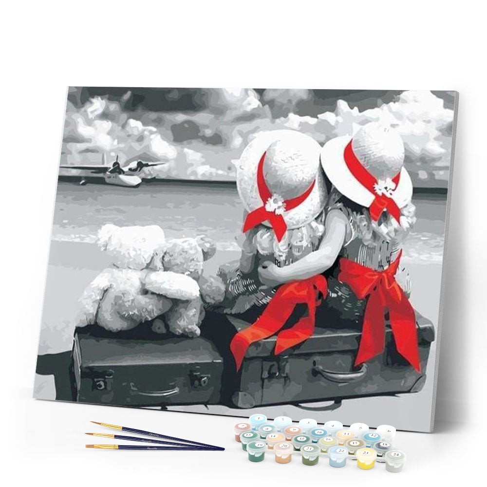 paint by numbers | Little Girls and red ribbons | easy landscapes | FiguredArt