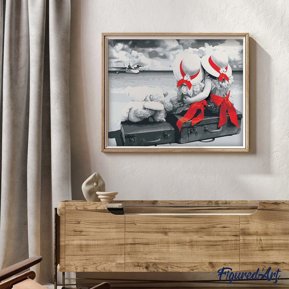 paint by numbers | Little Girls and red ribbons | easy landscapes | FiguredArt