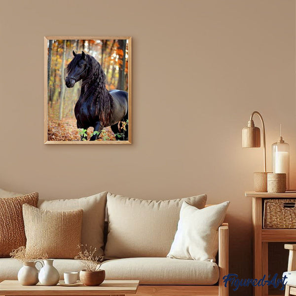 paint by numbers | black horse in the forest | new arrivals animals horses intermediate | FiguredArt