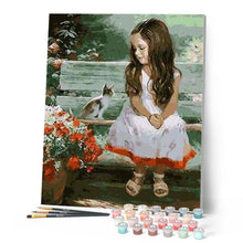 Load image into Gallery viewer, paint by numbers | Little Girl and Cat | advanced animals cats flowers portrait | FiguredArt