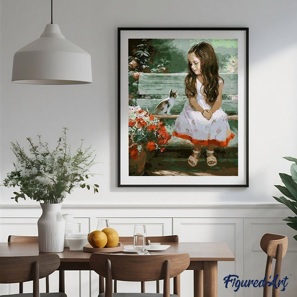 paint by numbers | Little Girl and Cat | advanced animals cats flowers portrait | FiguredArt