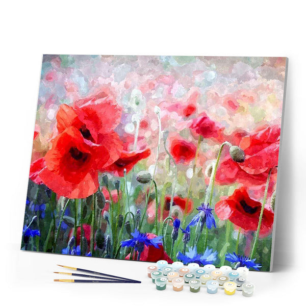 paint by numbers | poppies and blue flowers | new arrivals flowers intermediate | FiguredArt