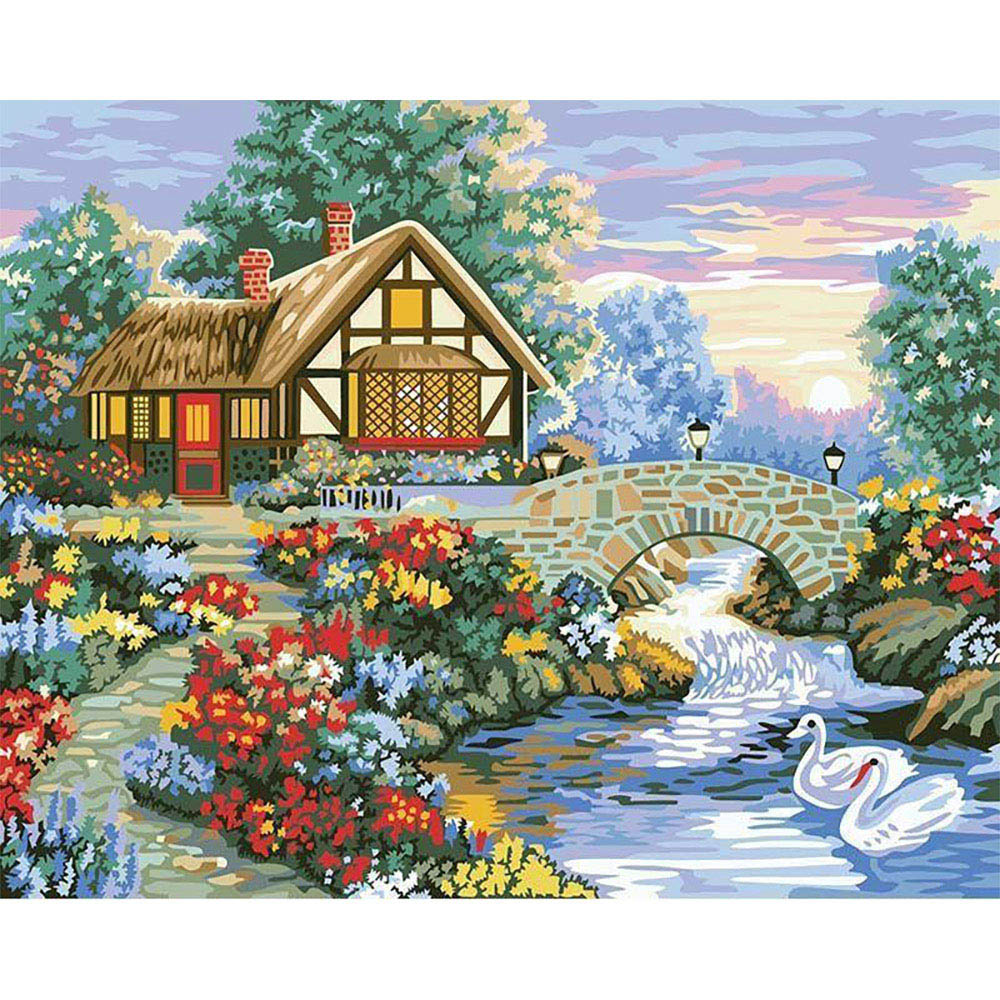 paint by numbers | house and small river in the countryside | new arrivals landscapes advanced | FiguredArt