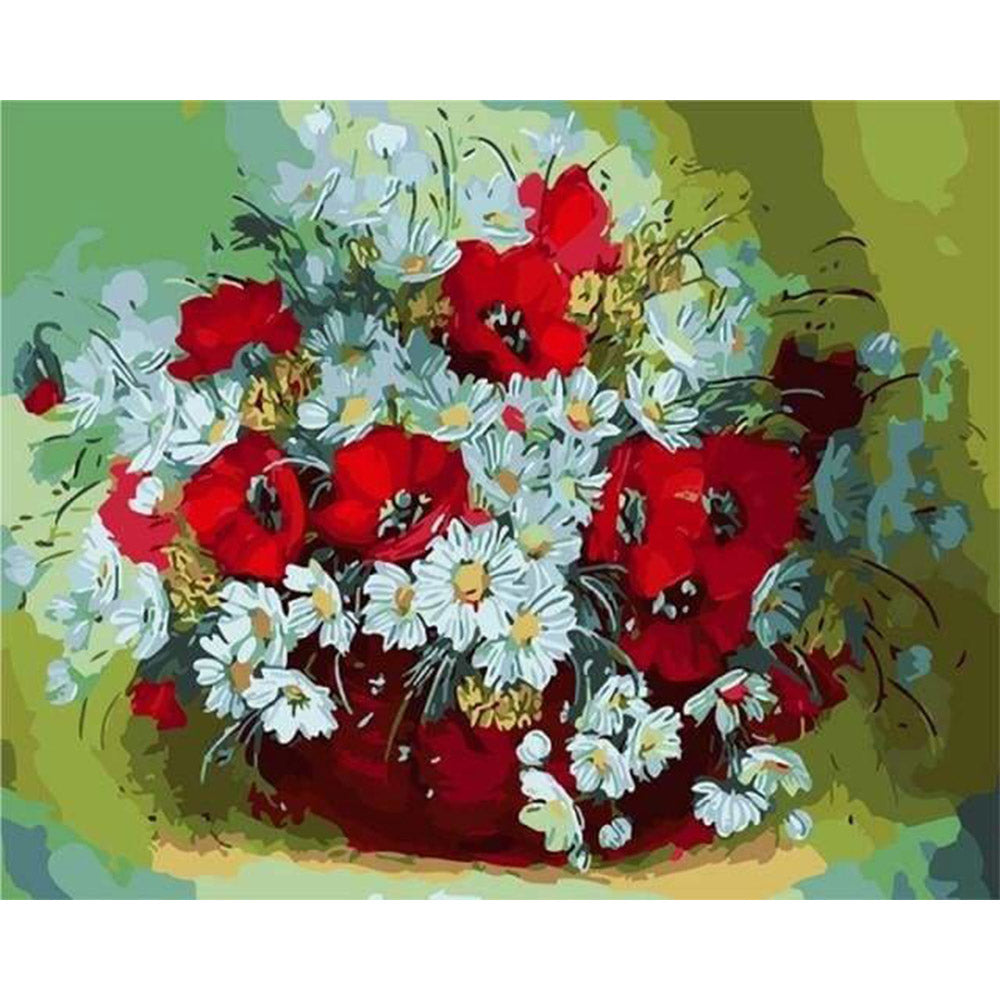 paint by numbers | Vase of red and white flowers | flowers intermediate | FiguredArt