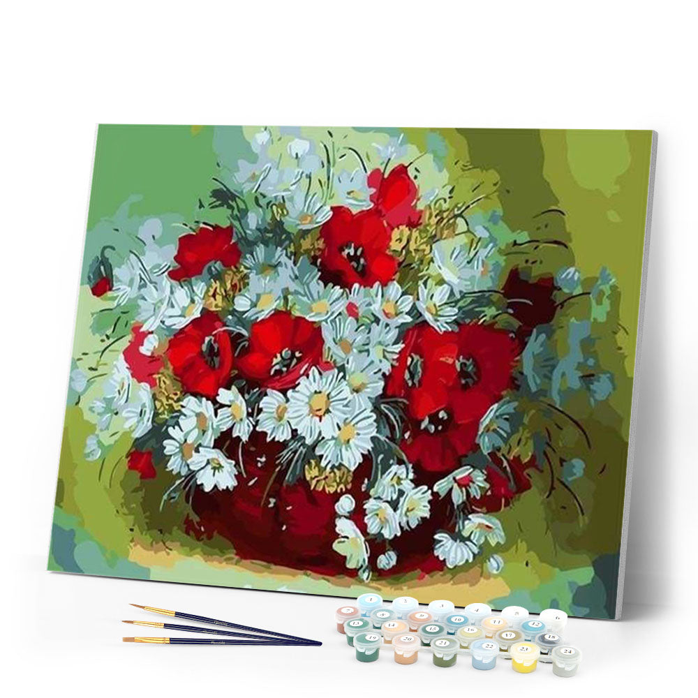 paint by numbers | Vase of red and white flowers | flowers intermediate | FiguredArt