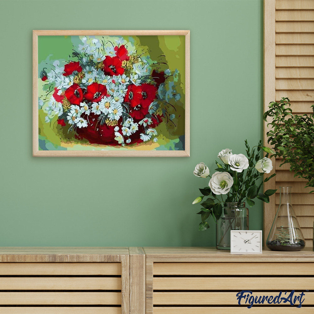 paint by numbers | Vase of red and white flowers | flowers intermediate | FiguredArt