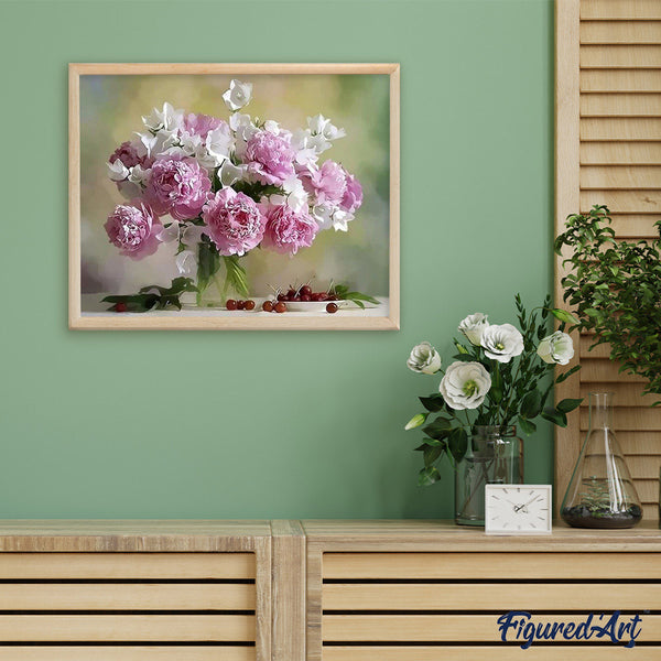 paint by numbers | Peonies and Cherries | advanced flowers | FiguredArt