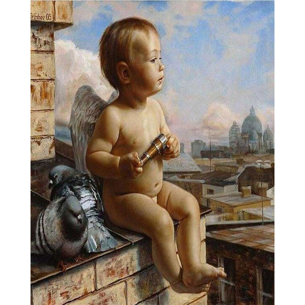 paint by numbers | Angel and Pigeons | advanced animals birds religion | FiguredArt