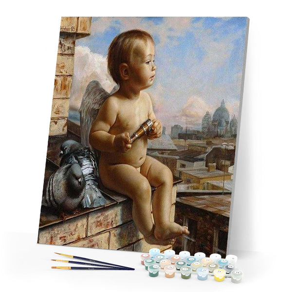 paint by numbers | Angel and Pigeons | advanced animals birds religion | FiguredArt