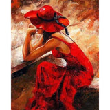 paint by numbers | Woman wearing a Red Dress and Hat | advanced romance | FiguredArt